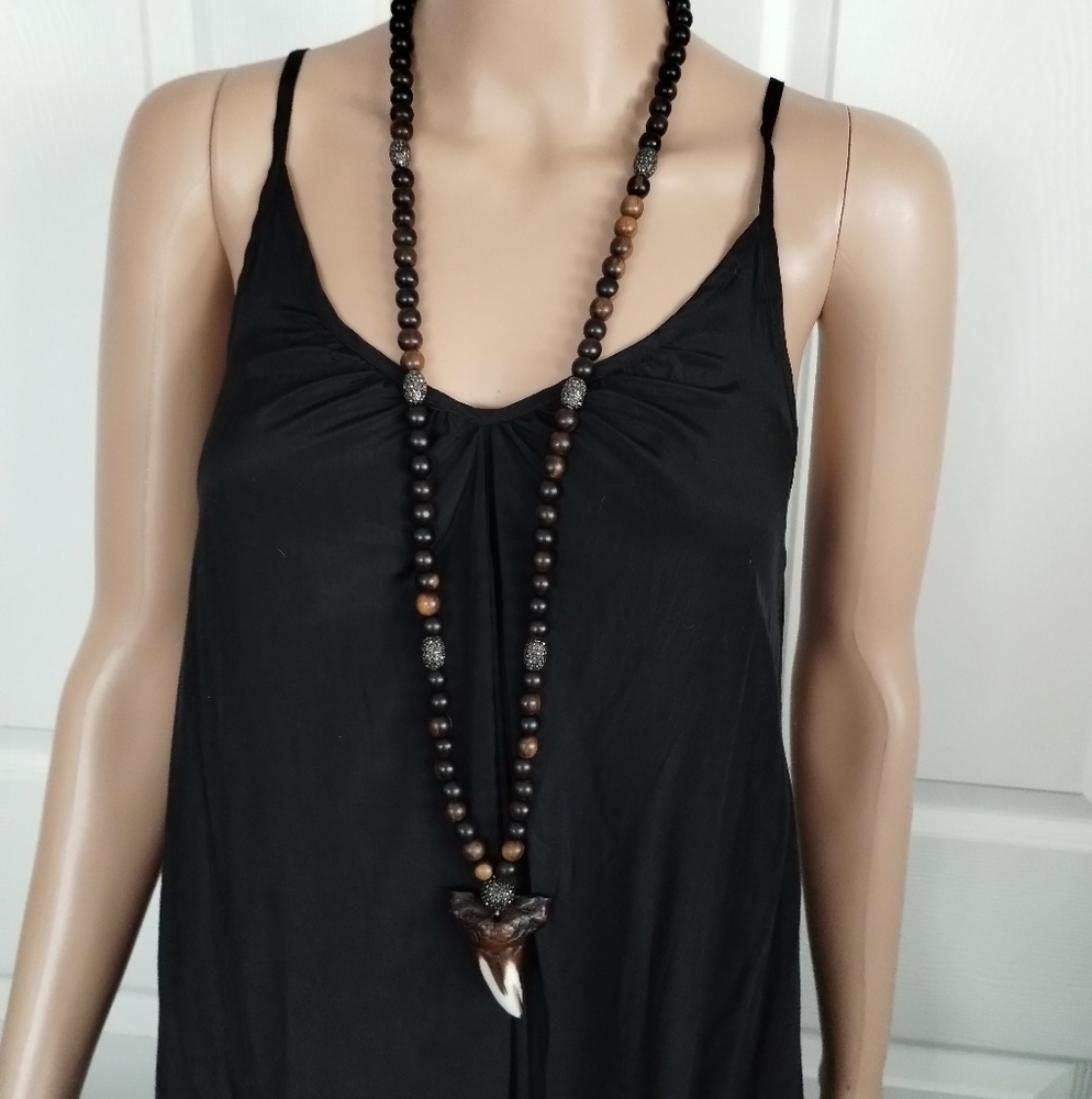 Beaded Necklace Faux Shark Tooth